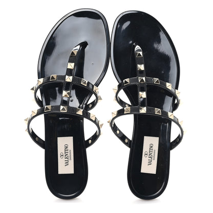 Valentino Garavani PVC Jelly Rockstud Caged Flat Thong Sandals 38 Black 2 of 9