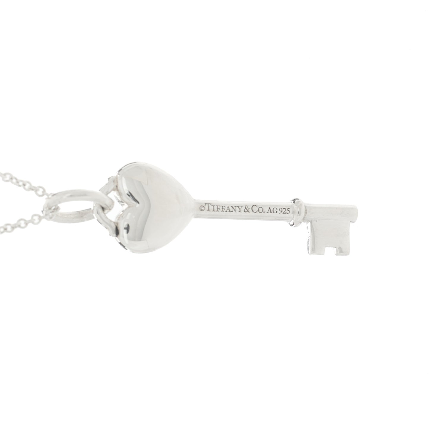 Sterling Silver Enamel Heart Key Pendant Necklace Blue