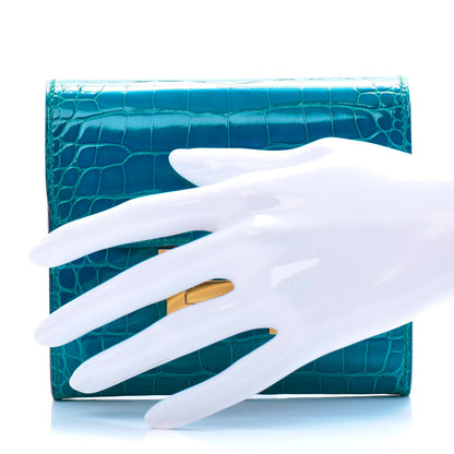 Hermes Shiny Alligator Constance Short Wallet Bleu Izmir 2 of 8