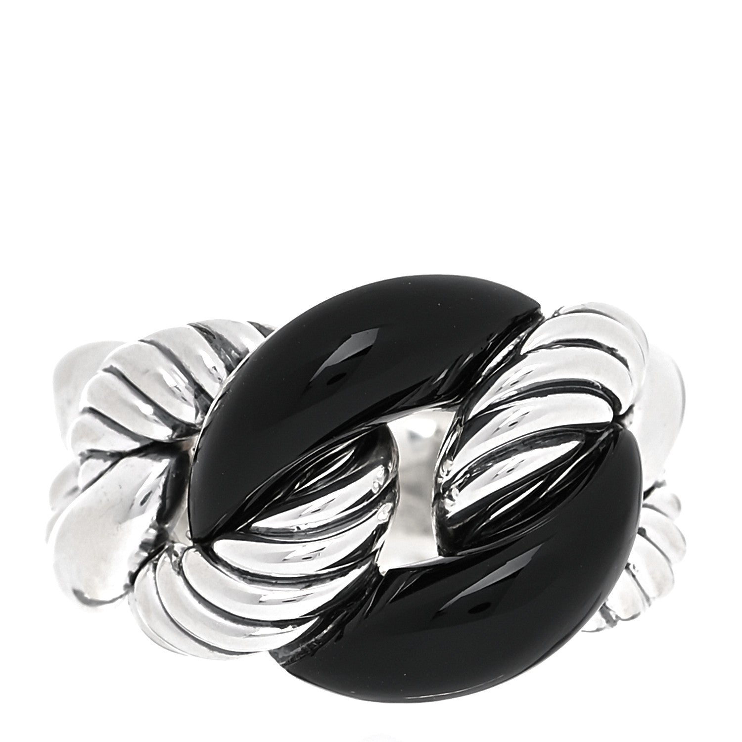 David Yurman Sterling Silver Black Ceramic Belmont Ring 51 5.75 1 of 5