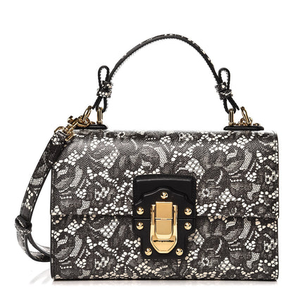 Dolce & Gabbana Lace Printed Calfskin Lucia Top Handle Bag Black 1 of 6