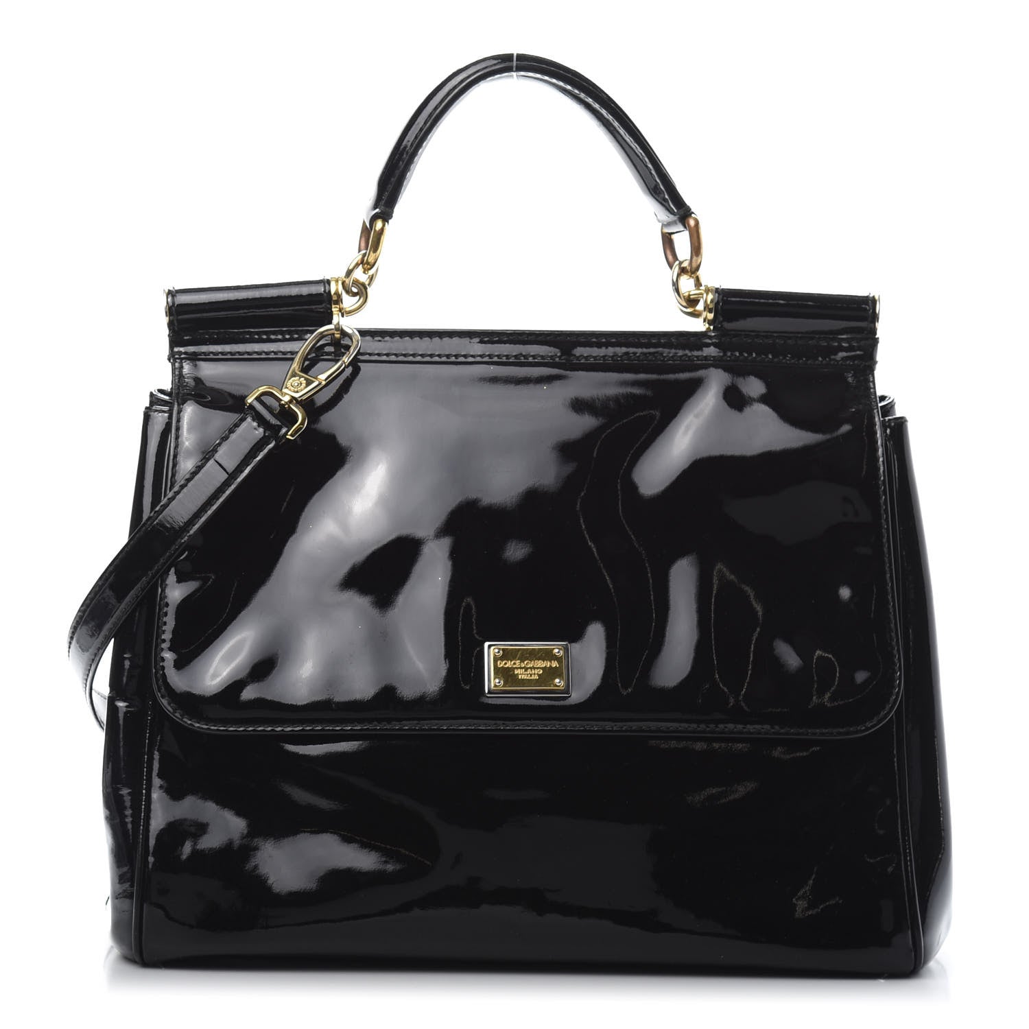 Dolce & Gabbana Patent Large Miss Sicily Satchel Black 1 of 17