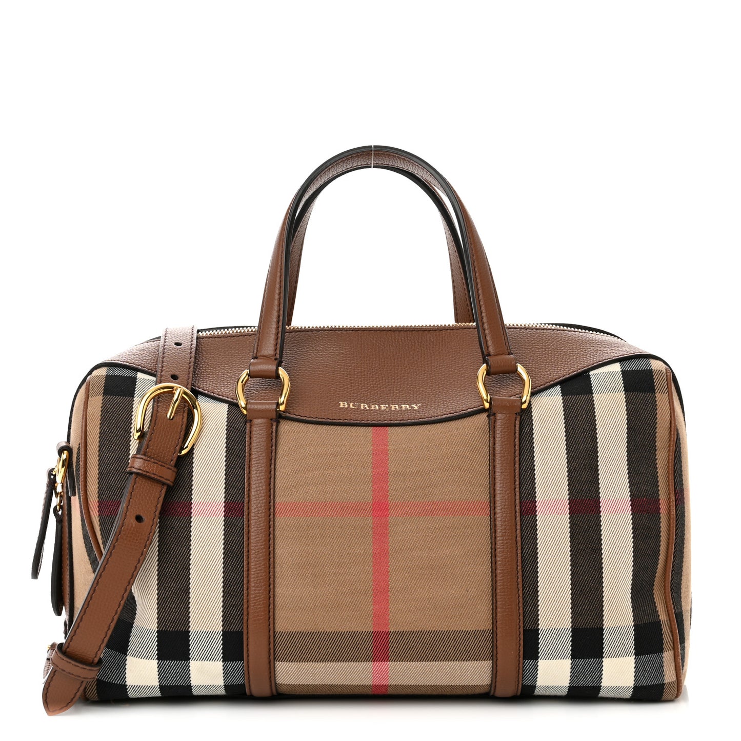 House Check Derby Calfskin Medium Alchester Bowling Bag Tan
