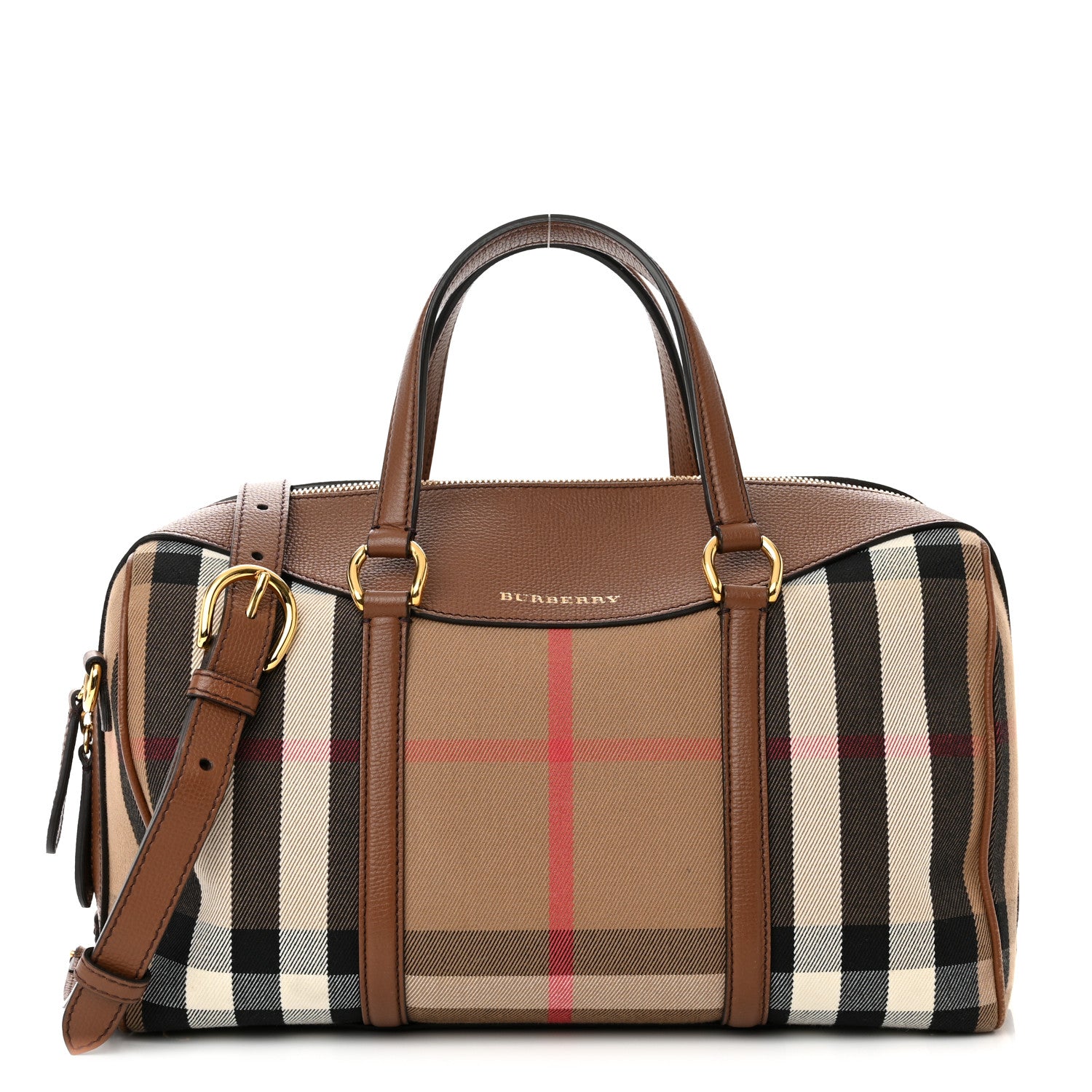 Burberry House Check Derby Calfskin Medium Alchester Bowling Bag Tan 1 of 10