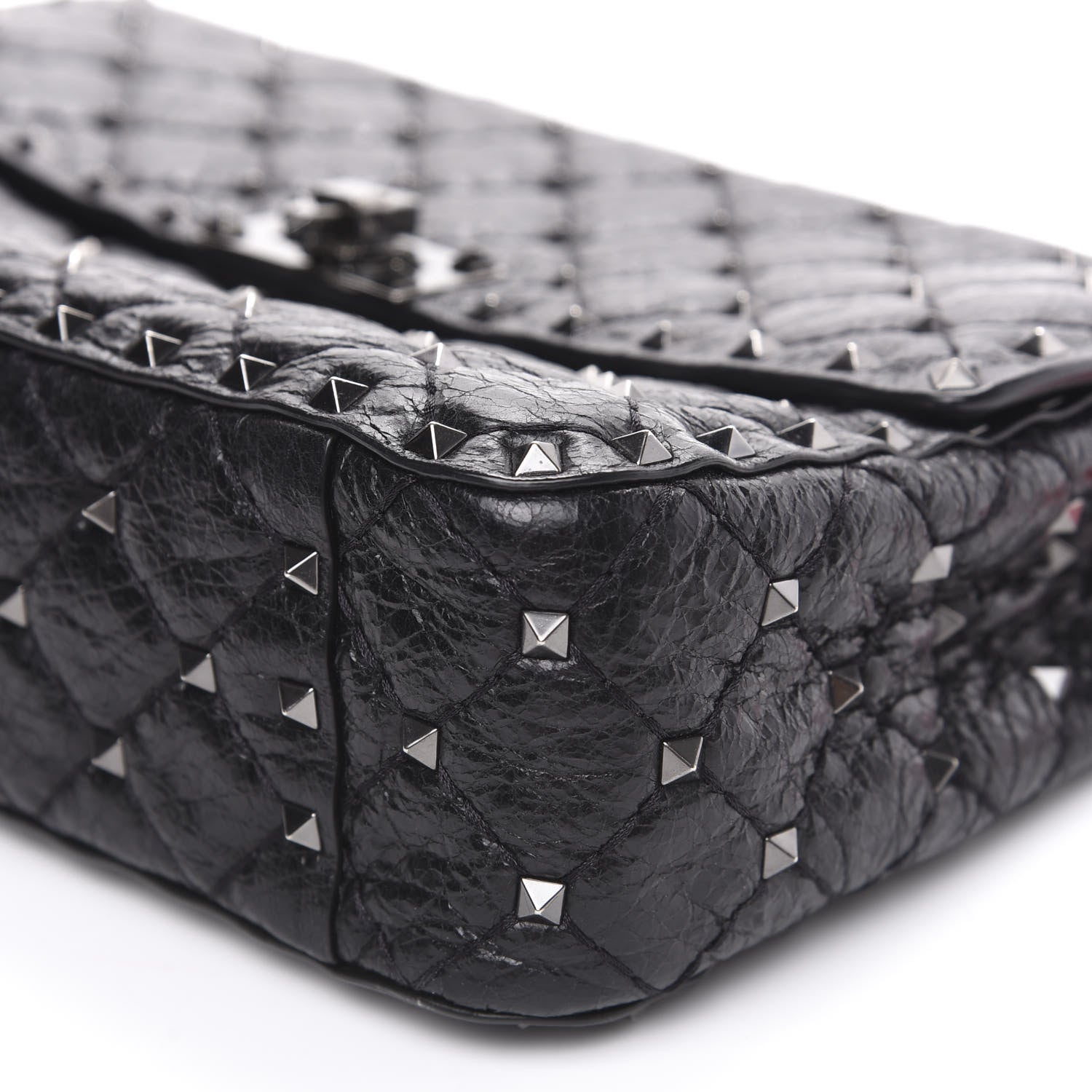 Valentino Garavani Craquele Nappa Medium Rockstud Spike Shoulder Bag Black 7 of 9