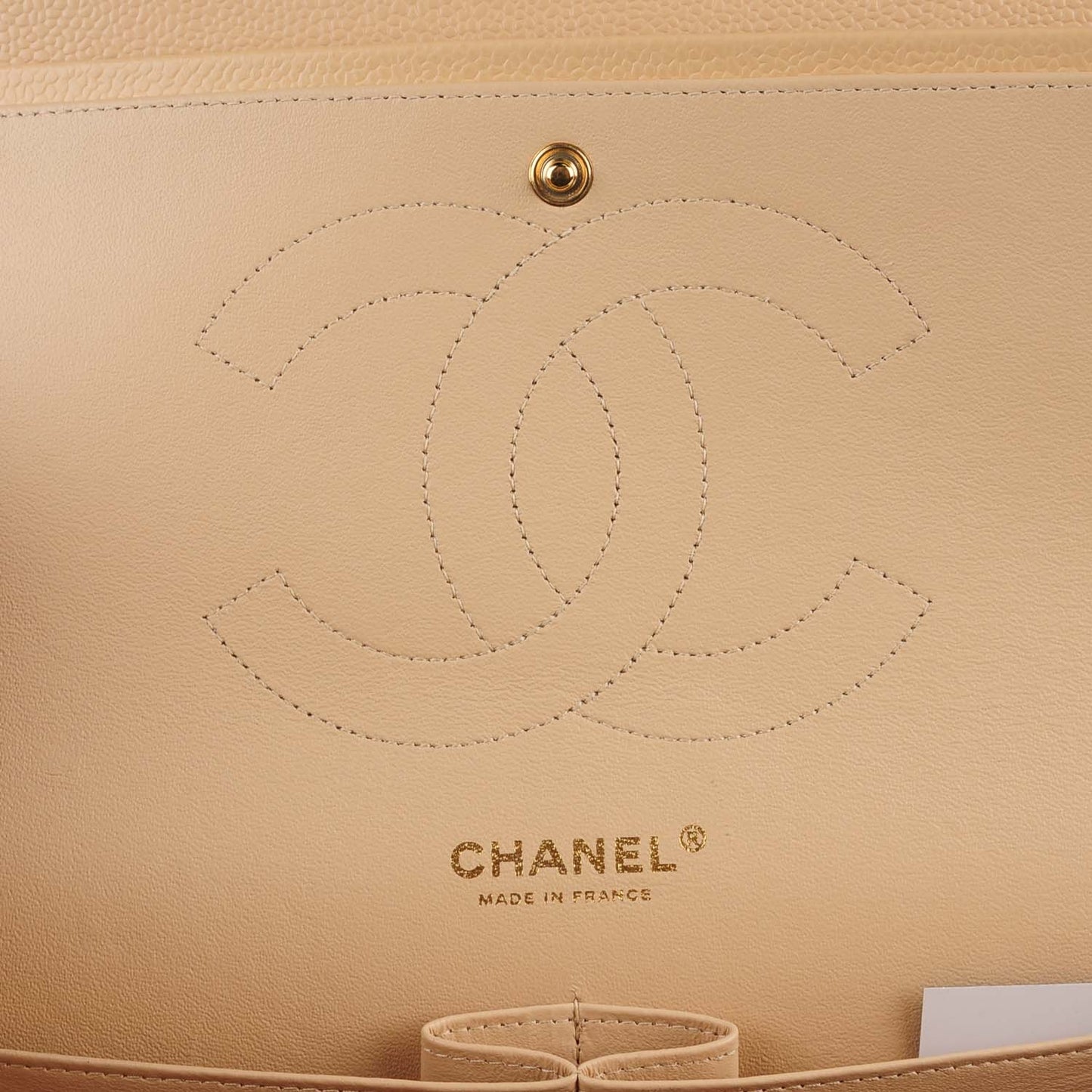 Caviar Quilted Jumbo Double Flap Beige Clair