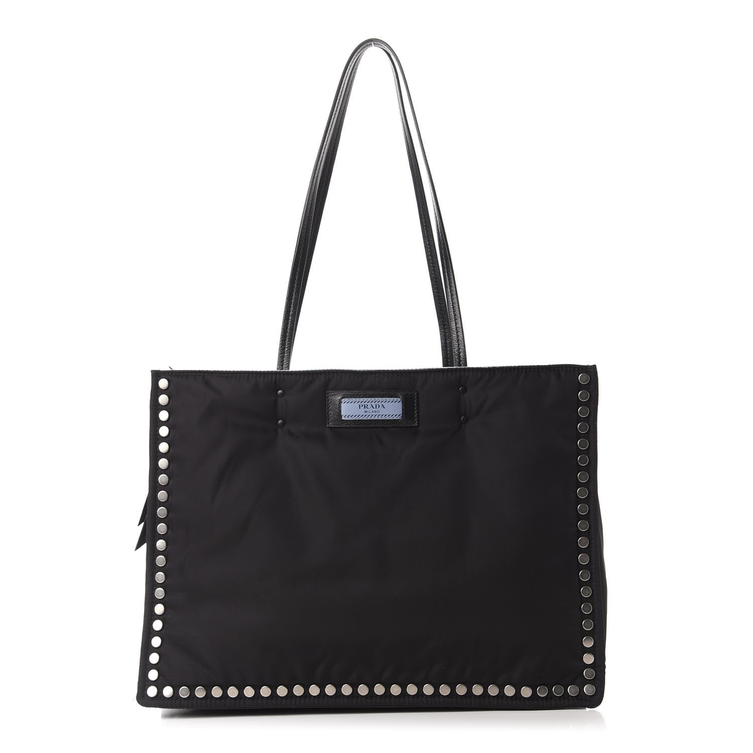 Prada Tessuto Nylon Etiquette Studded Tote Black Astrale 1 of 10