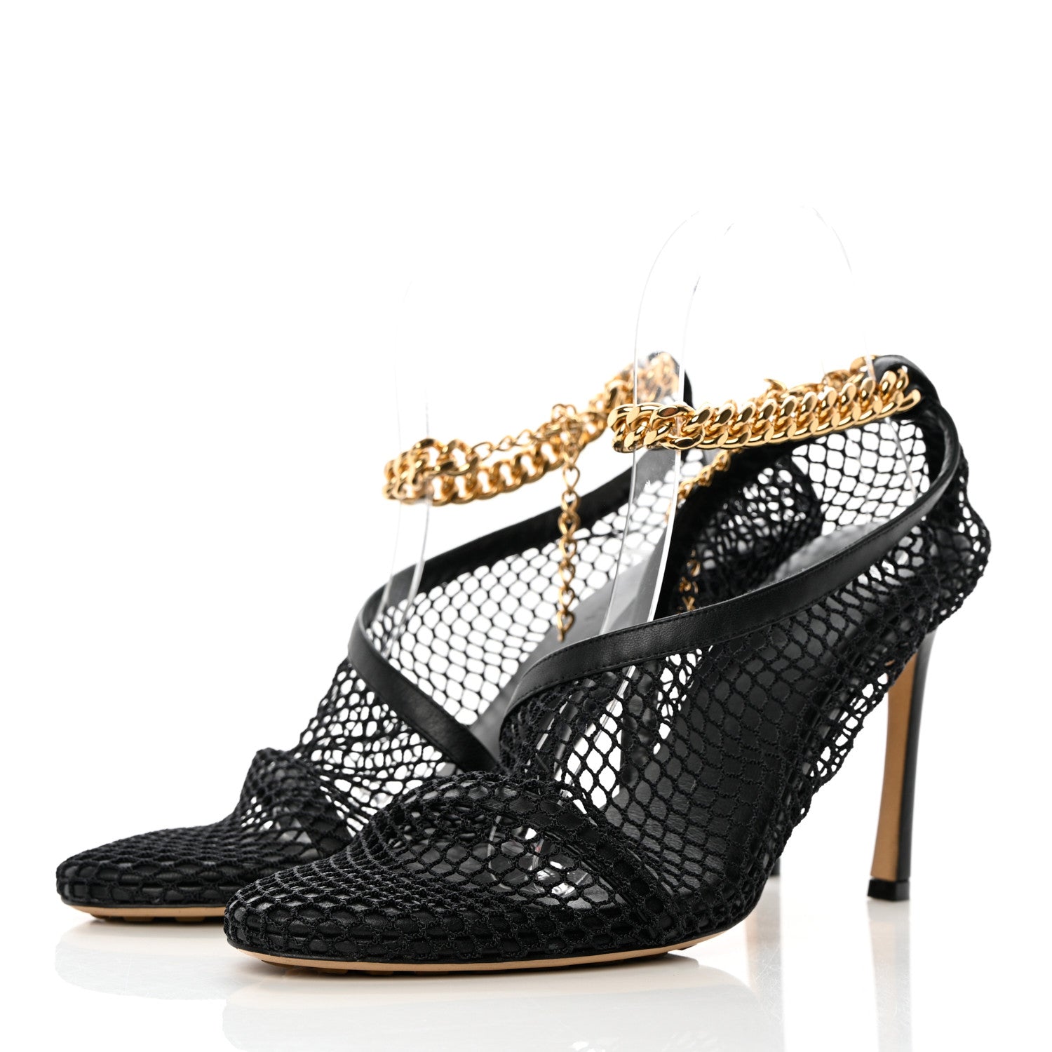 Bottega Veneta Mesh Calfskin Chain Stretch Pumps 38.5 Black 5 of 16