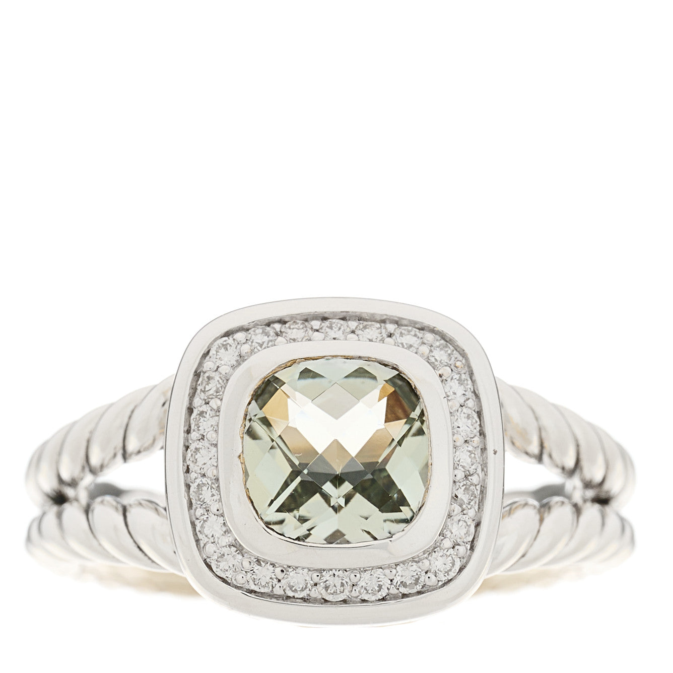 Sterling Silver Diamond Prasiolite 7mm Petite Albion Ring 54 7