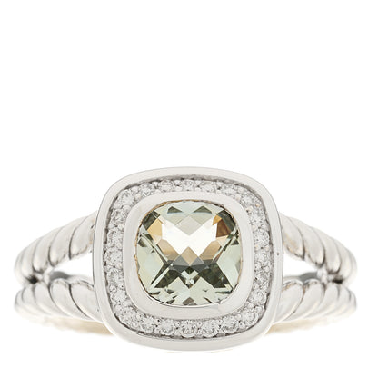 David Yurman Sterling Silver Diamond Prasiolite 7mm Petite Albion Ring 54 7 1 of 5