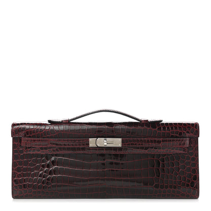 Hermes Shiny Porosus Crocodile Kelly Cut Pochette Rouge H 1 of 7