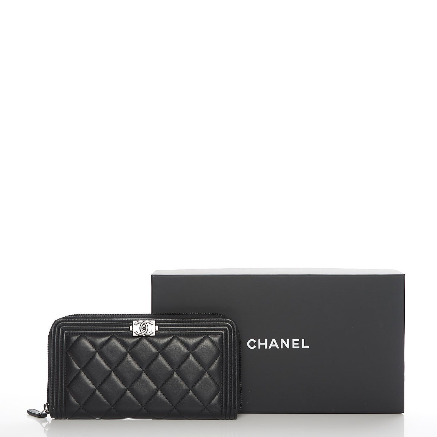 Lambskin Quilted Boy Zip Around Wallet Black