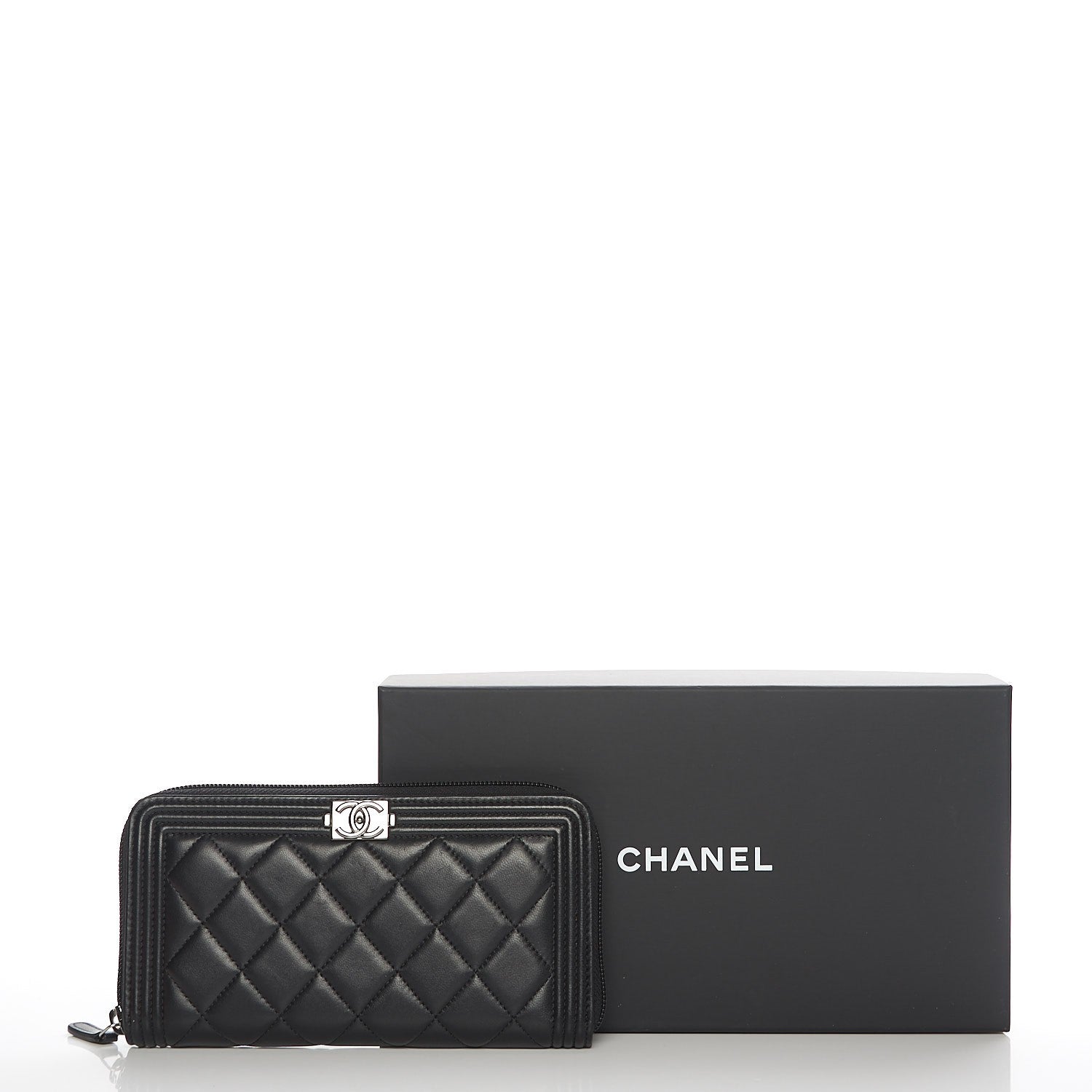 Chanel Lambskin Quilted Boy Zip Around Wallet Black 9 of 9