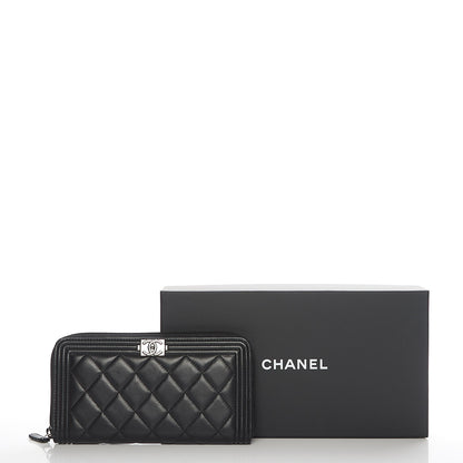 Chanel Lambskin Quilted Boy Zip Around Wallet Black 9 of 9