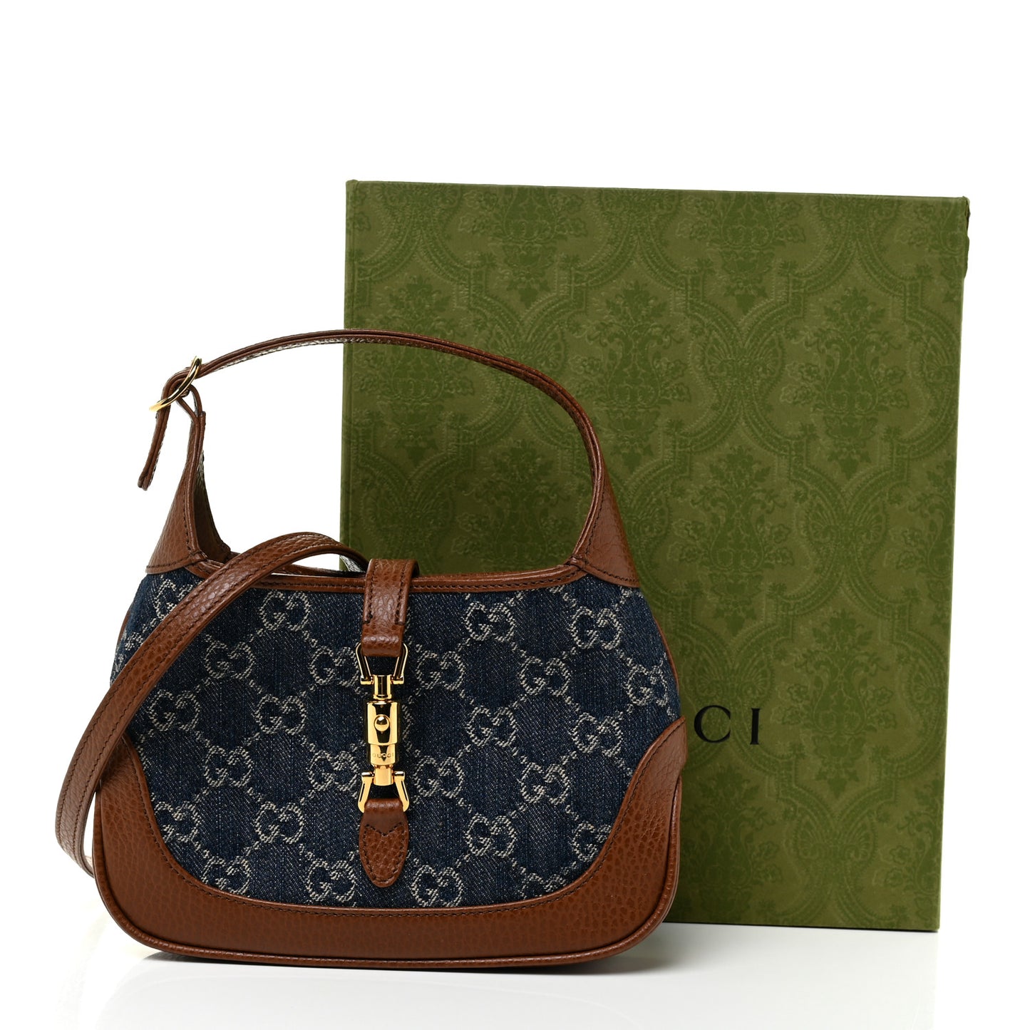 New Denim GG Monogram Calfskin Mini Jackie 1961 Hobo Blue Tea Cuir