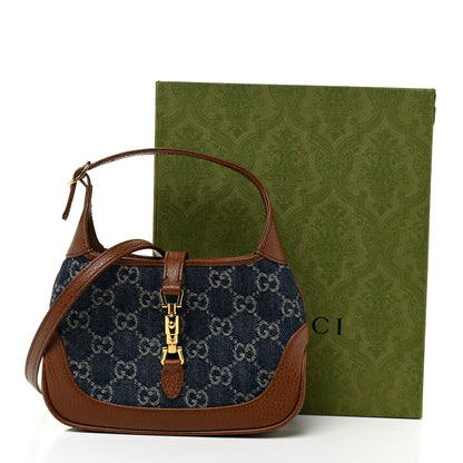 Gucci New Denim GG Monogram Calfskin Mini Jackie 1961 Hobo Blue Tea Cuir 11 of 11