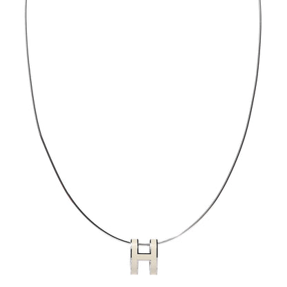 Hermes Lacquered Gold Pop H Pendant Necklace White 1 of 5