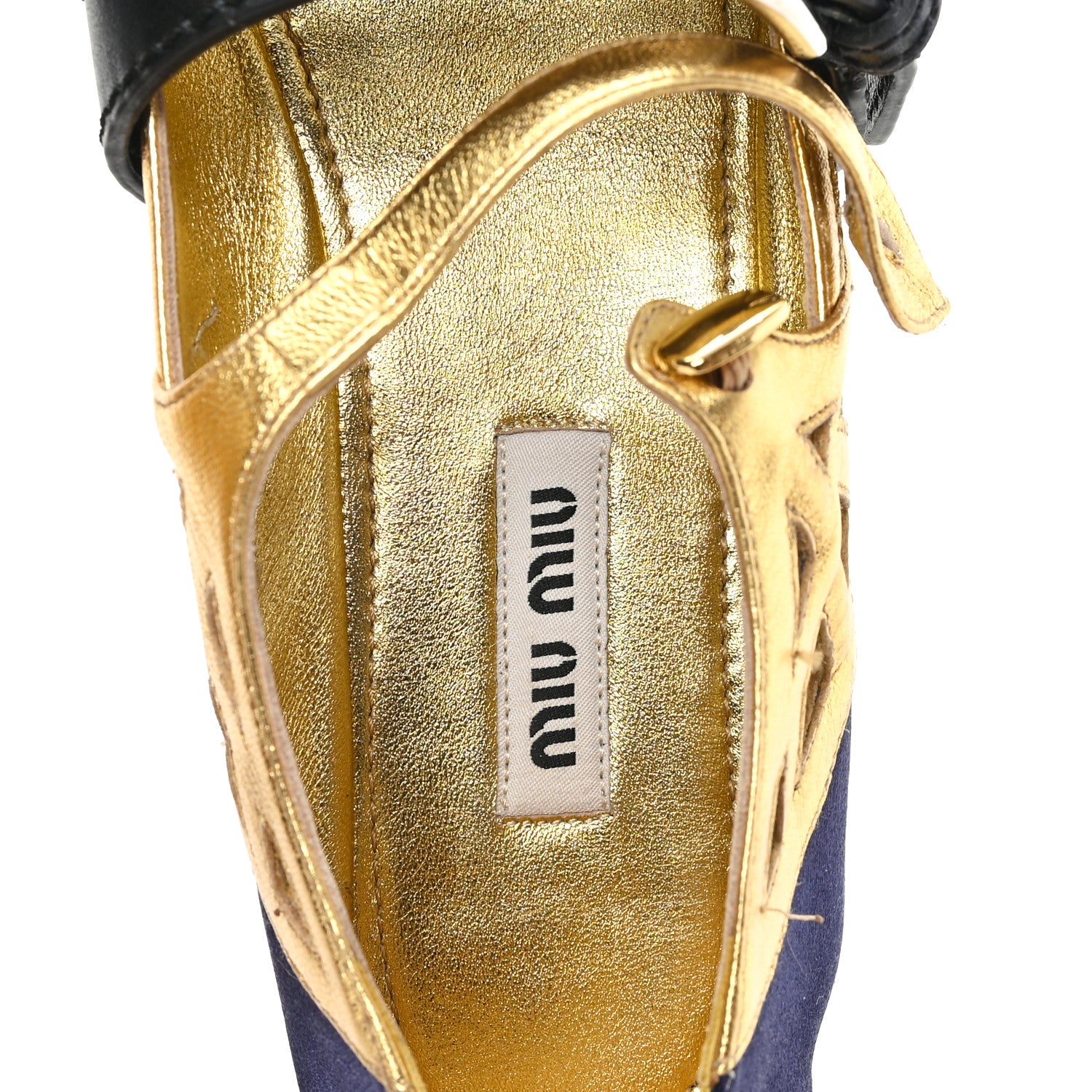 Miu Miu Nappa Silk Raso Ballerina Mules 35.5 Baltico Oro 8 of 9