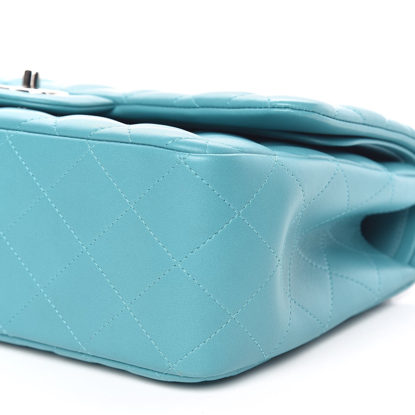 Lambskin Quilted Jumbo Double Flap Turquoise