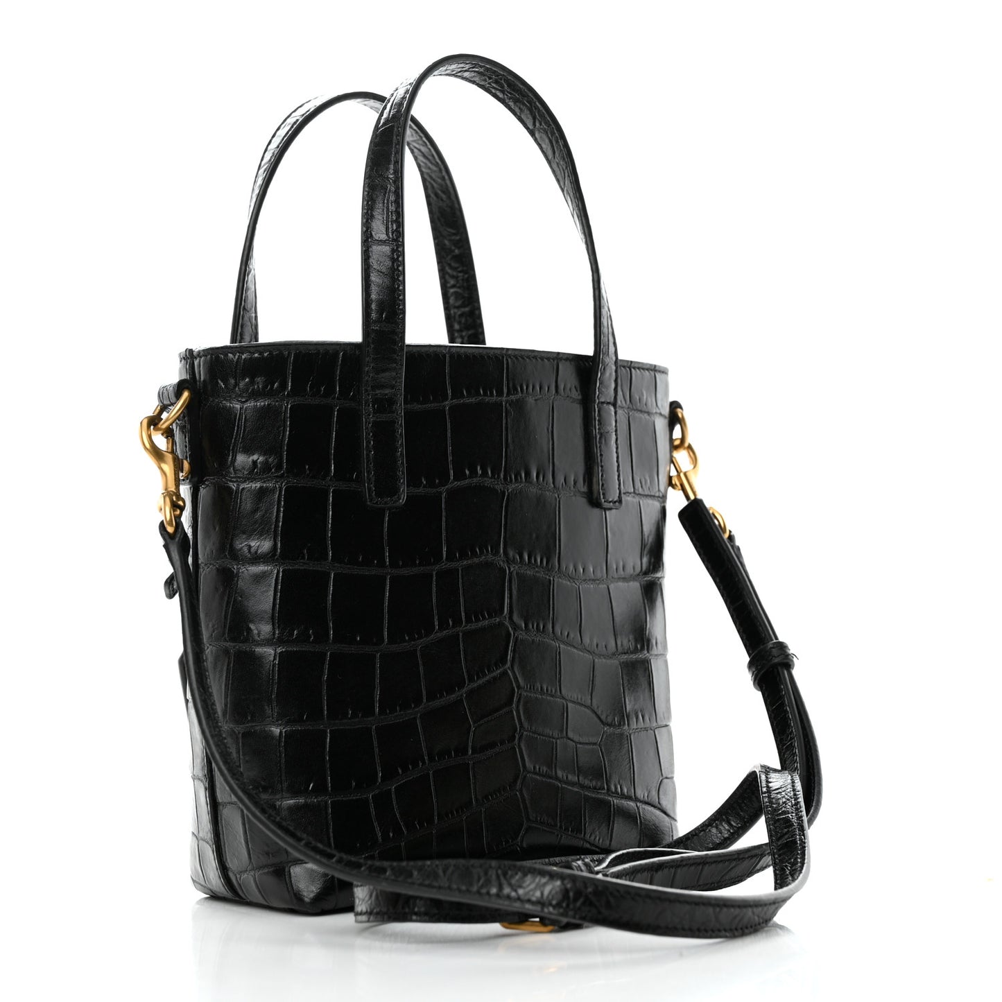 Calfskin Crocodile Embossed Paris Mini Toy Shopper Tote Black