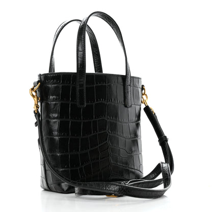Saint Laurent Calfskin Crocodile Embossed Paris Mini Toy Shopper Tote Black 3 of 11