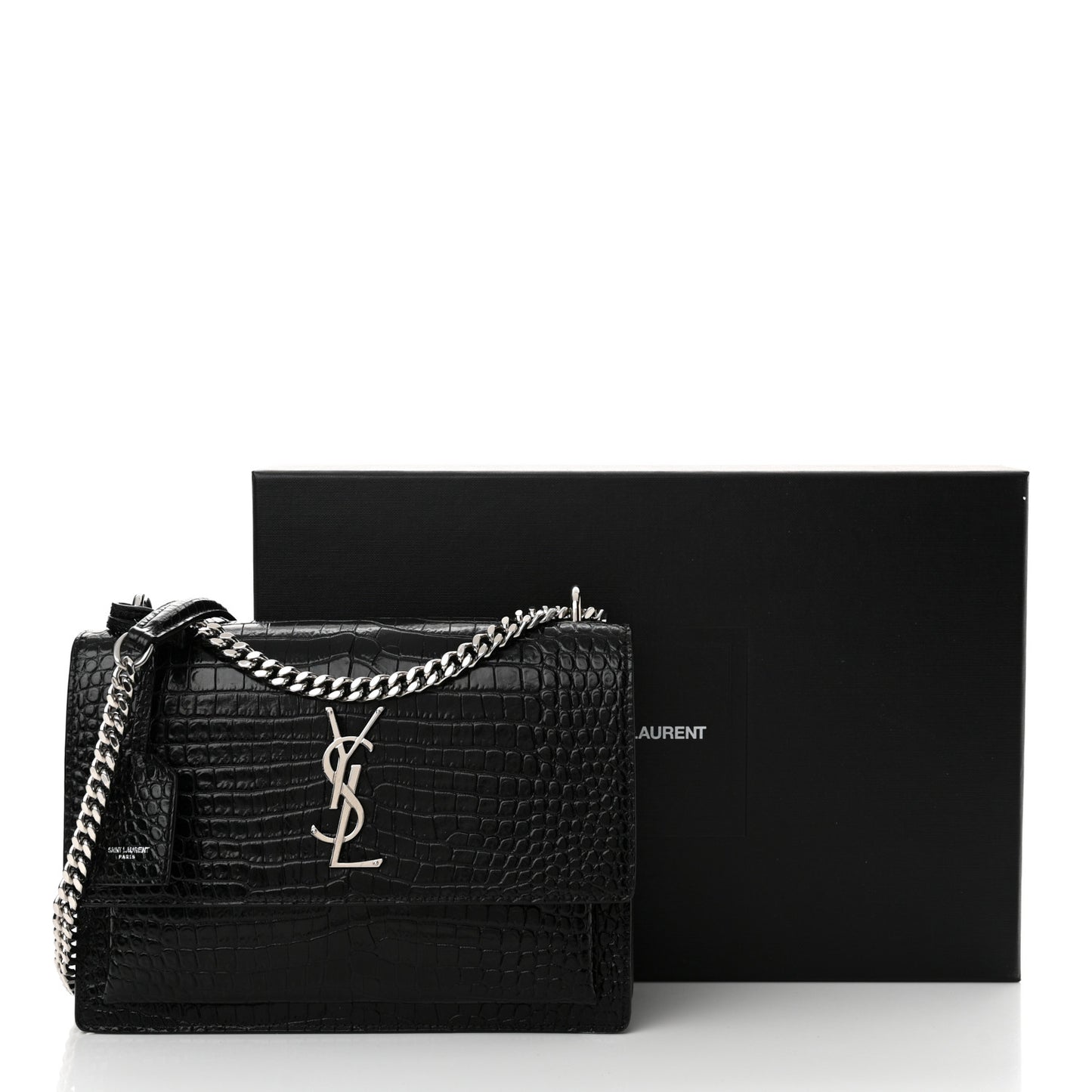 Calfskin Crocodile Embossed Medium Monogram Sunset Black