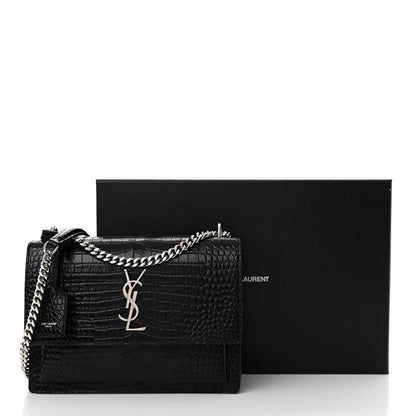 Saint Laurent Calfskin Crocodile Embossed Medium Monogram Sunset Black 12 of 12