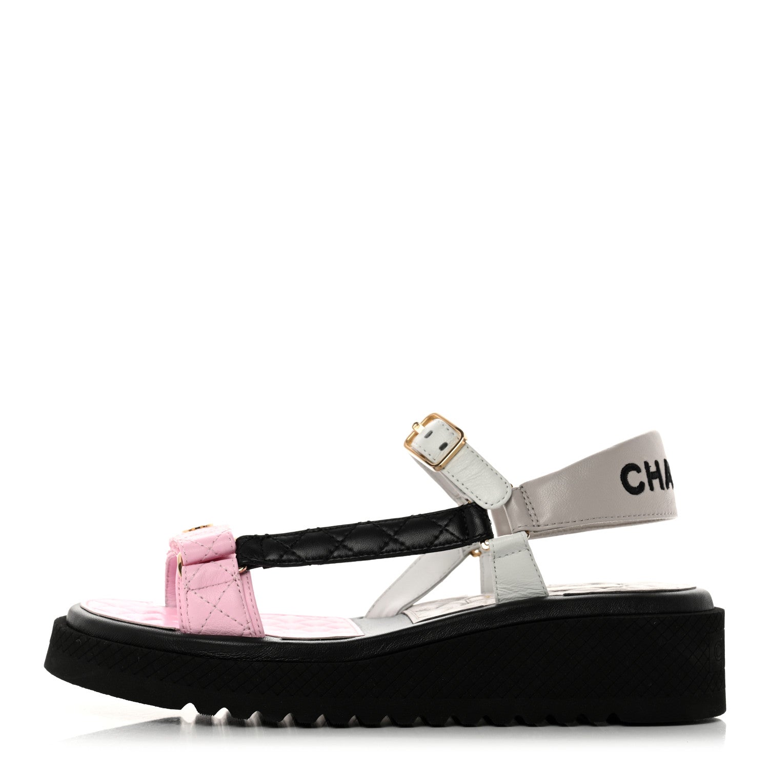 Chanel Lambskin Quilted CC Logo Platform Sandals 41 Black White Pink 1 of 9