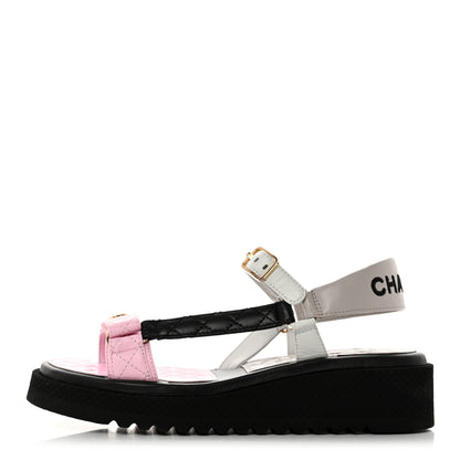 Chanel Lambskin Quilted CC Logo Platform Sandals 41 Black White Pink 1 of 9