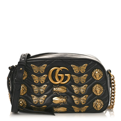 Gucci Calfskin Matelasse Animal Studs Small GG Marmont Chain Shoulder Bag Black 1 of 8