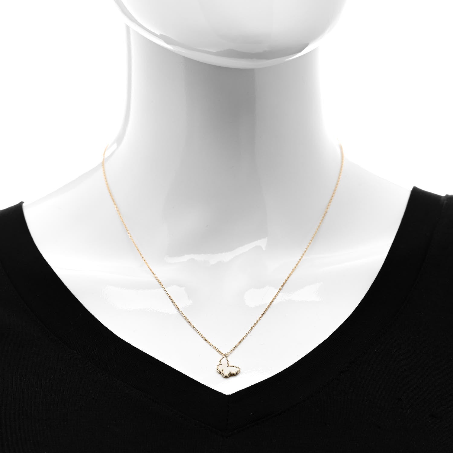 Van Cleef & Arpels 18K Yellow Gold Mother of Pearl Sweet Alhambra Butterfly Pendant Necklace 2 of 6
