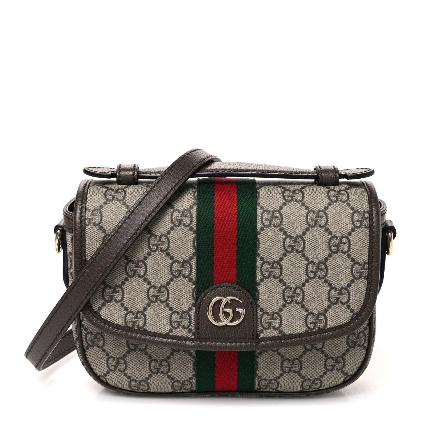 GG Supreme Monogram Textured Dollar Calfskin Small Ophidia Top Handle Shoulder Bag Beige Brown