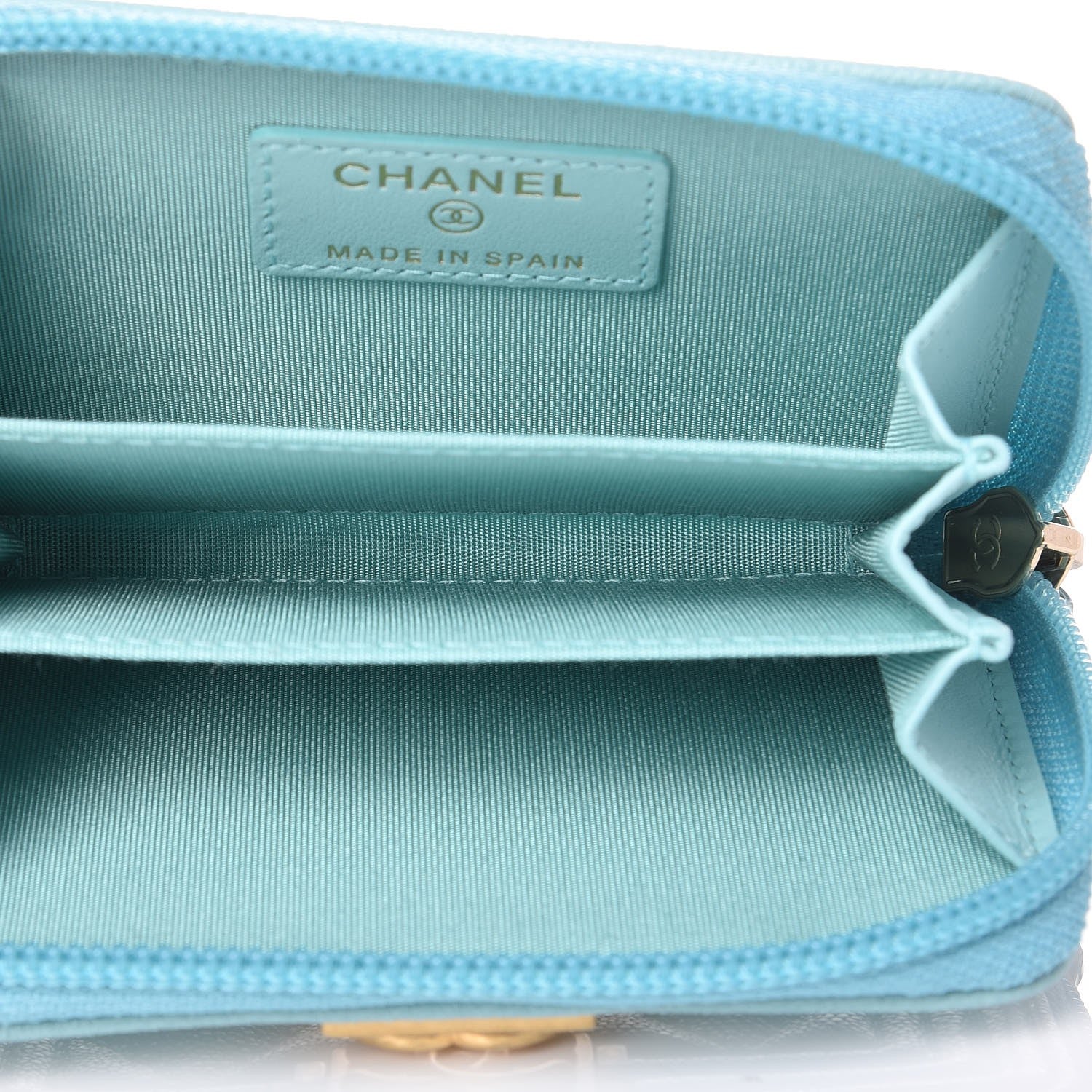 Chanel Caviar Quilted Boy Zip Around Coin Purse Wallet Light Blue 5 of 8