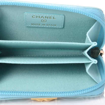 Chanel Caviar Quilted Boy Zip Around Coin Purse Wallet Light Blue 5 of 8