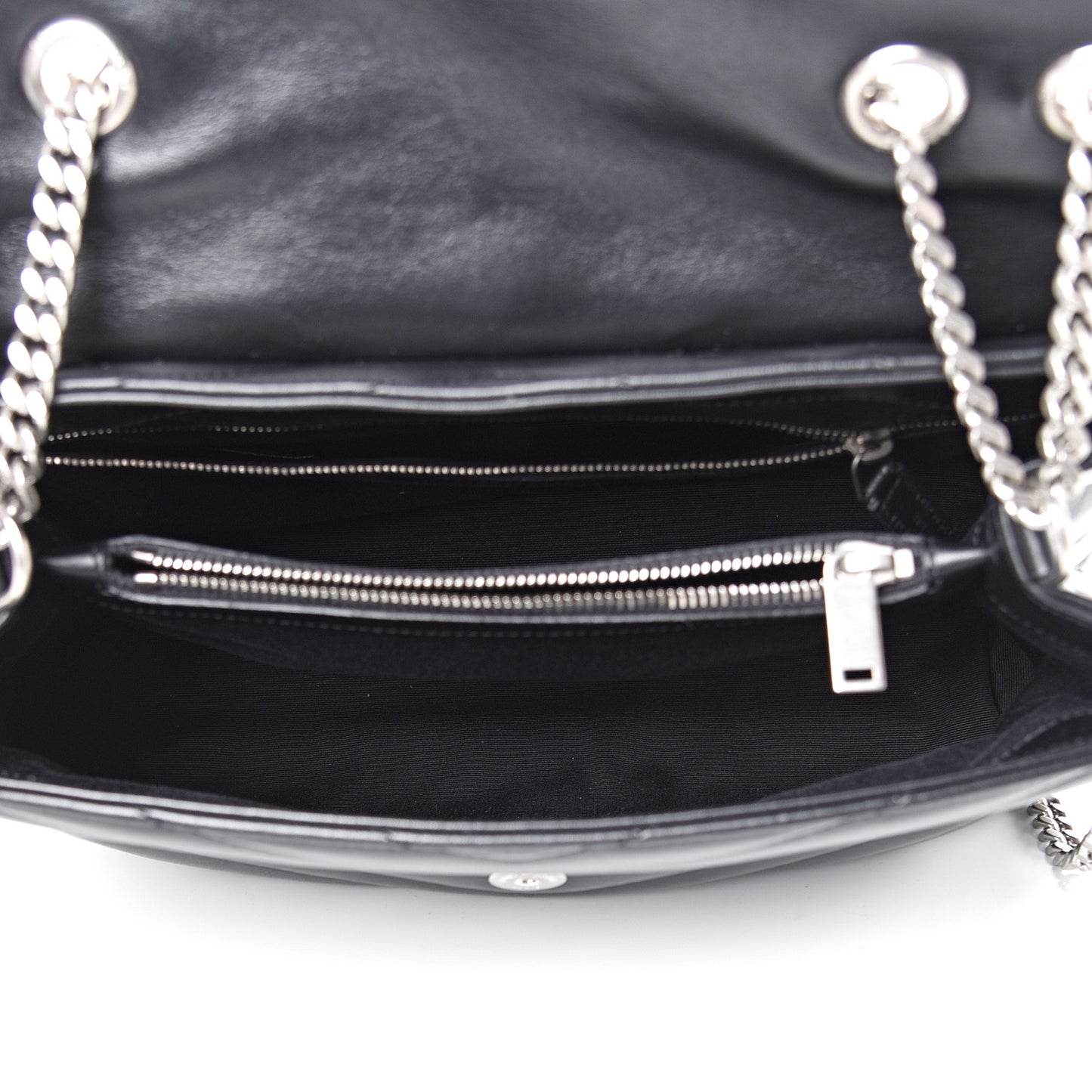 Calfskin Y Quilted Monogram Medium Loulou Chain Satchel Black