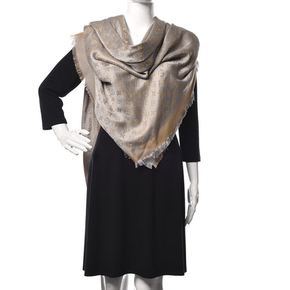 Louis Vuitton Silk Wool Monogram Shine Shawl Charcoal Greige 2 of 5