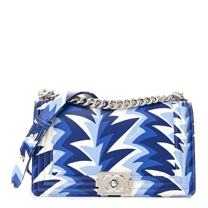 Chanel Printed Calfskin Medium Boy Flap Blue White 1 of 11