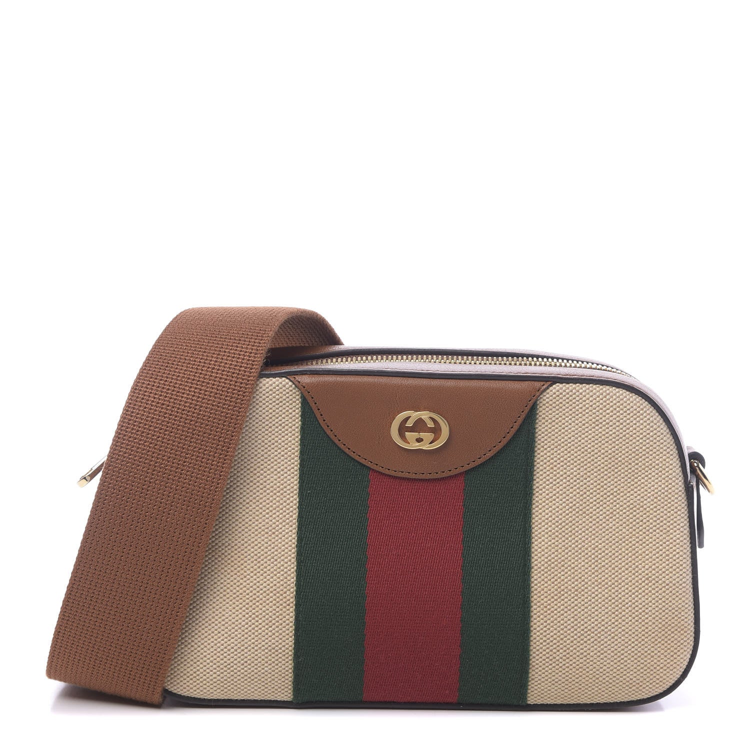 Gucci Vintage Canvas Web Shoulder Bag Sand Cuir 1 of 10