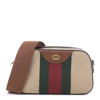 Gucci Vintage Canvas Web Shoulder Bag Sand Cuir 1 of 10