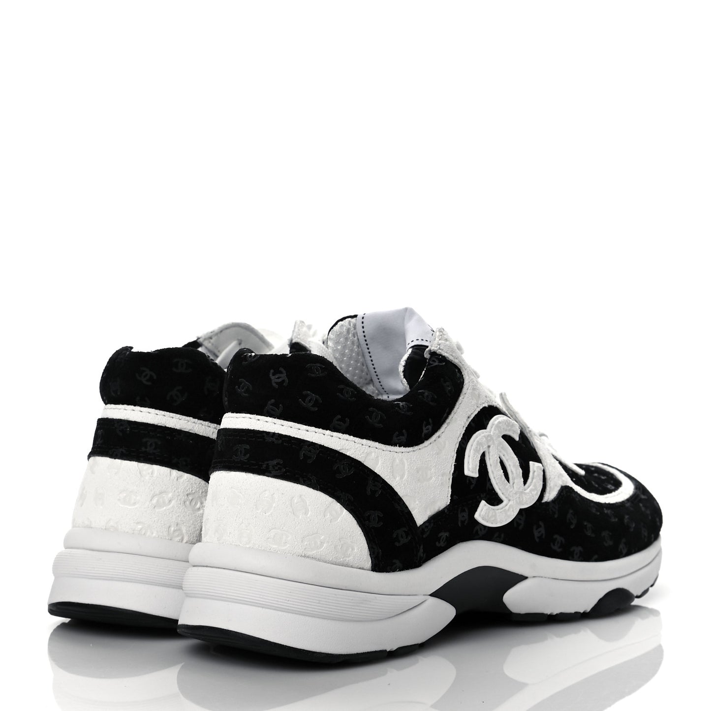 Suede Calfskin Womens CC Printed Sneakers 38 Black White