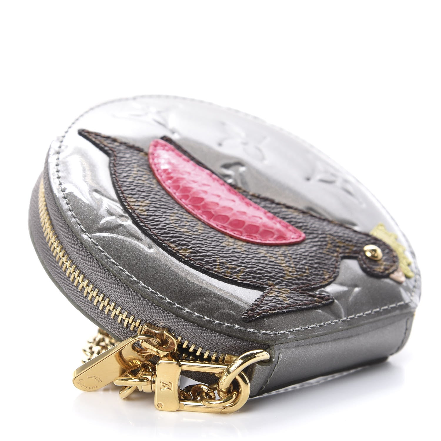 Louis Vuitton Vernis Animania Coq Rooster Round Coin Purse Gris Art Deco 4 of 6