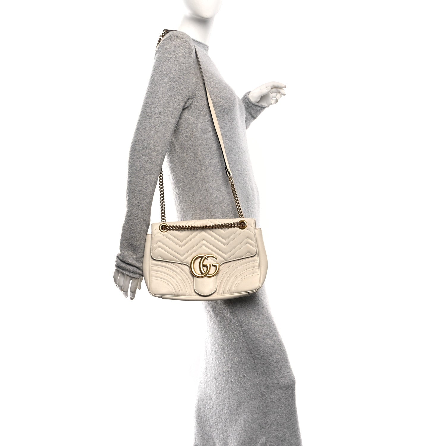 Gucci Calfskin Matelasse Medium GG Marmont Shoulder Bag White 3 of 10