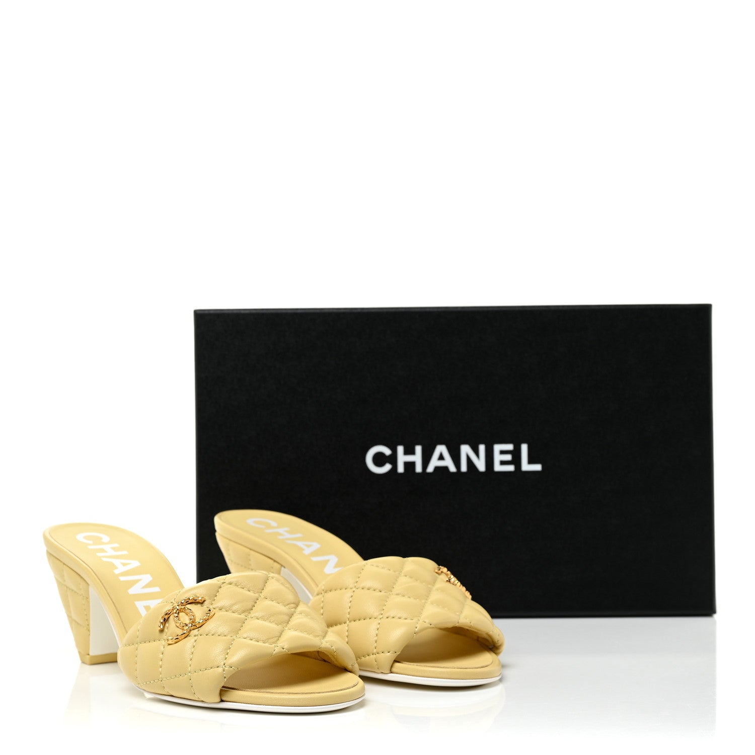 Chanel Lambskin Quilted Textured CC Mules 36 Yellow 13 of 13