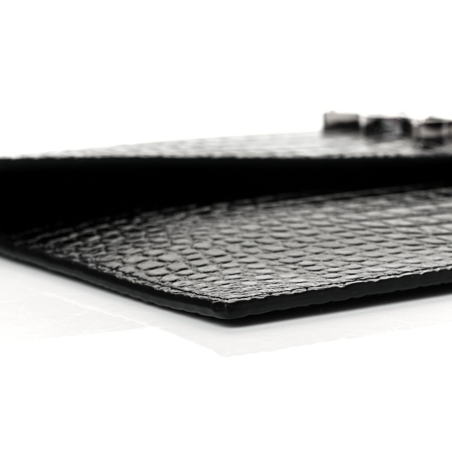Saint Laurent Calfskin Crocodile Embossed Uptown Monogram Clutch Black 7 of 9