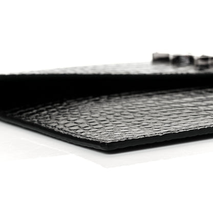 Saint Laurent Calfskin Crocodile Embossed Uptown Monogram Clutch Black 7 of 9