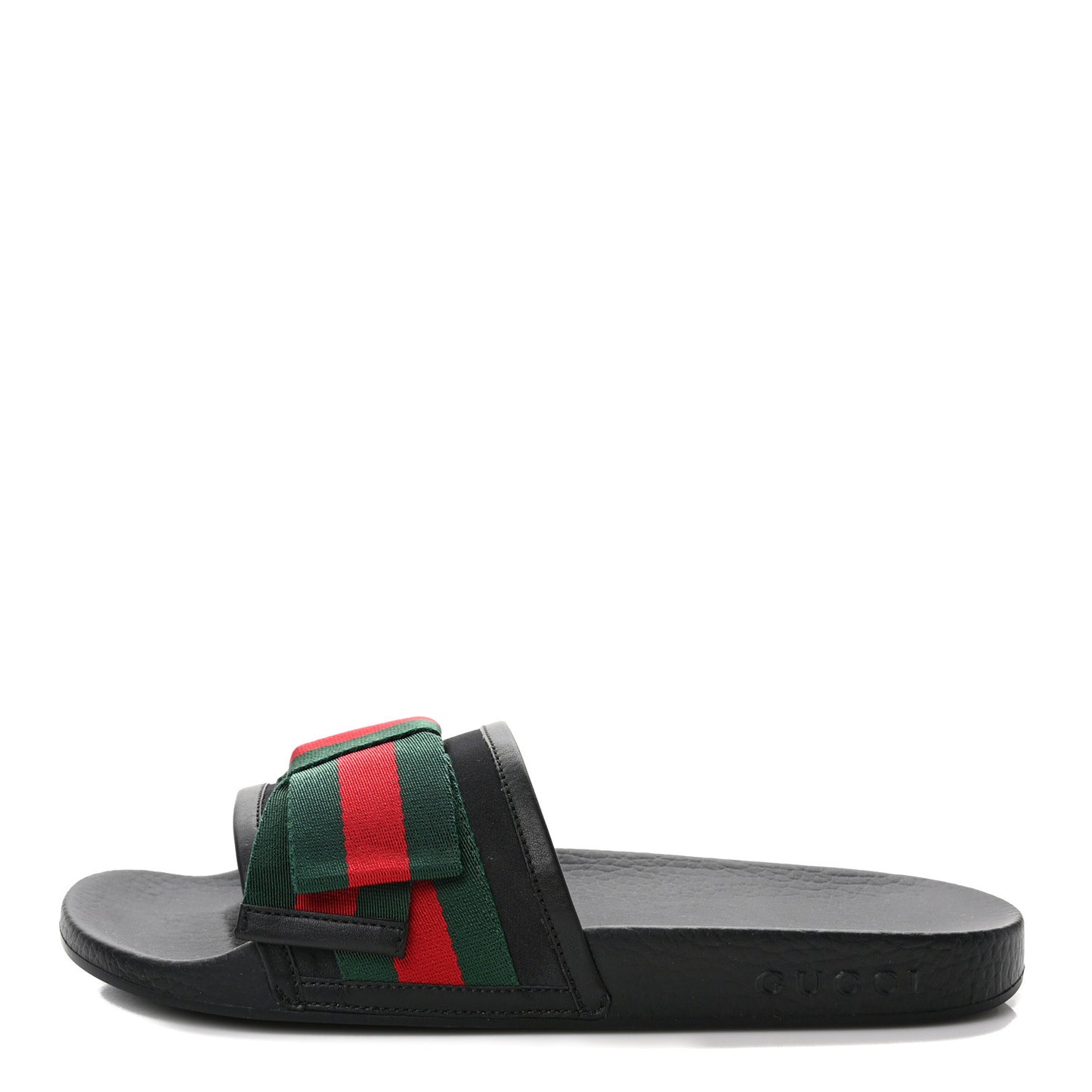 Satin Web Bow Slide Sandals 39 Black