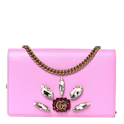 Gucci Calfskin Marquise Crystals Mini GG Chain Wallet Malva 1 of 9