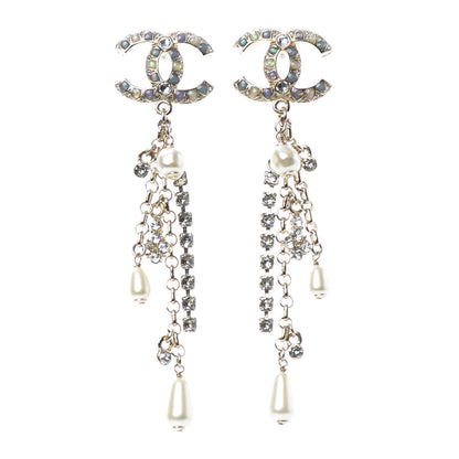 Chanel Pearl Crystal Chain CC Dangle Earrings Gold 1 of 4