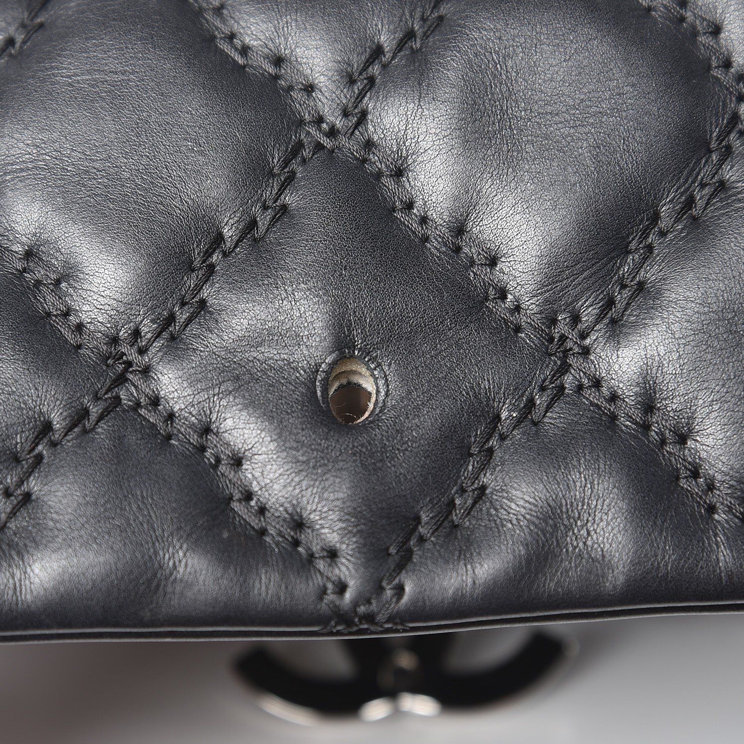 Chanel Calfskin Quilted Double Stitch Hamptons Clutch with Chain Black 10 of 11