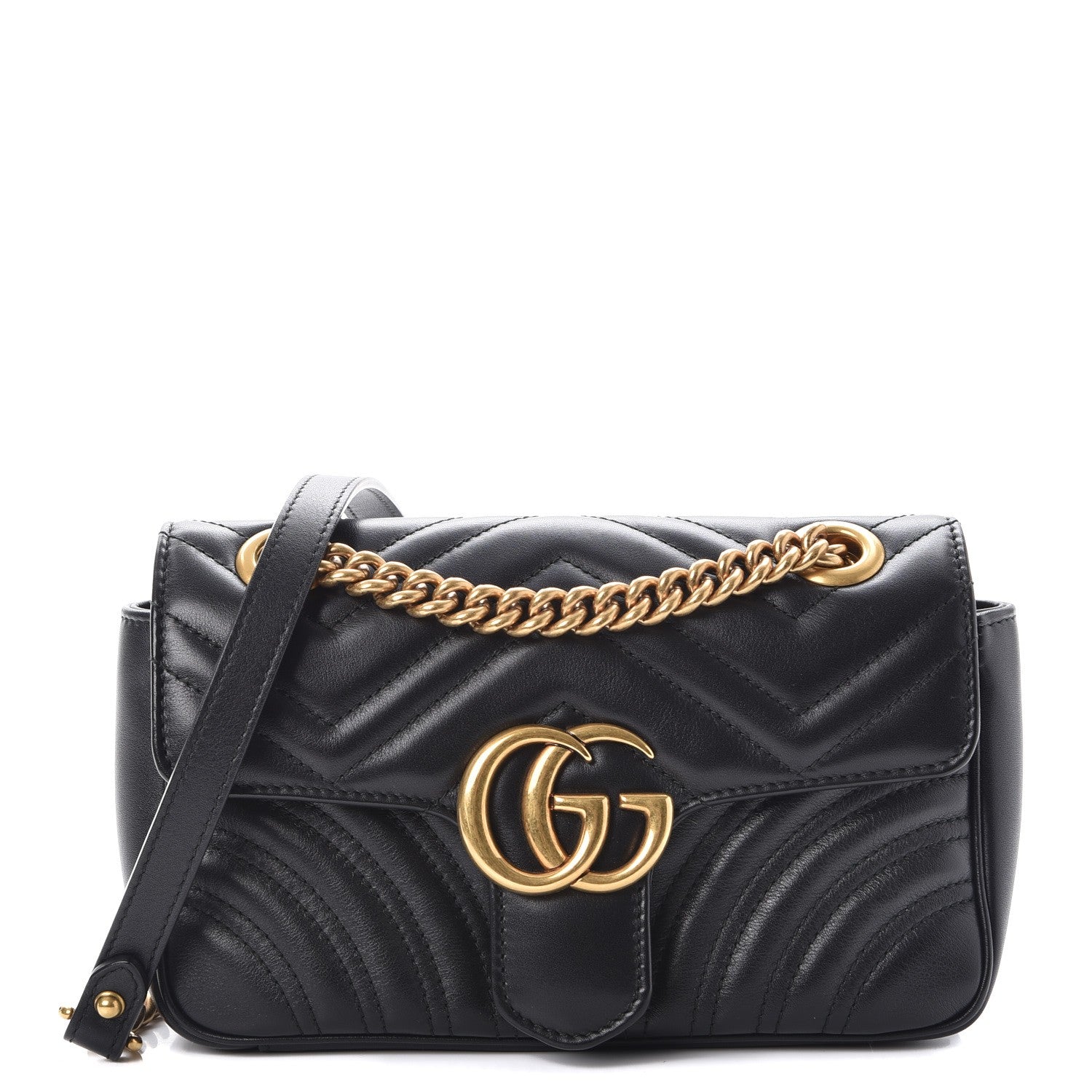 Gucci Calfskin Matelasse Mini GG Marmont Shoulder Bag Black 1 of 8